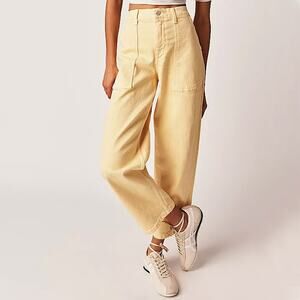 Edwin Buttermilk Yellow High Waist Stevie Crop Leg Cargo Painters Jeans Size 34